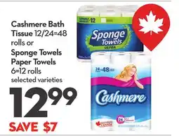 Longo's Cashmere Bath Tissue 12/24 = 48 rolls or Sponge Towels Paper Towels 6 = 12 rolls offer
