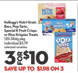 Longo's Nutri-Grain Bars, Pop-Tarts, Special K Fruit Crisps or Rice Krispies Treats offer