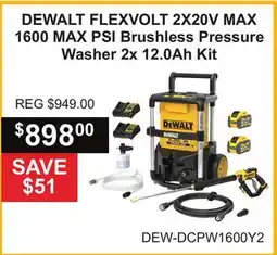 Atlas Tools & Machinery DEWALT FLEXVOLT 2X20V MAX 1600 MAX PSI Brushless Pressure Washer 2x 12.0Ah Kit offer