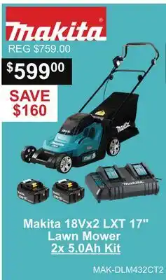 Atlas Tools & Machinery Makita 18Vx2 LXT 17 Lawn Mower 2x 5.0Ah Kit offer