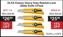Atlas Tools & Machinery OLFA Classic Heavy Duty Ratchet-Lock Utility Knife 4-Pack offer