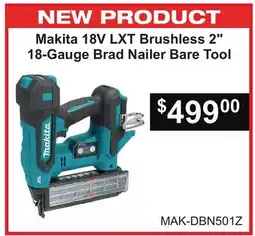 Atlas Tools & Machinery Makita 18V LXT Brushless 2 18-Gauge Brad Nailer Bare Tool offer