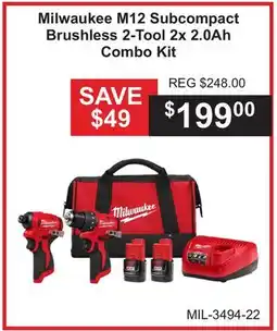 Atlas Tools & Machinery Milwaukee M12 Subcompact Brushless 2-Tool 2x 2.0Ah Combo Kit offer