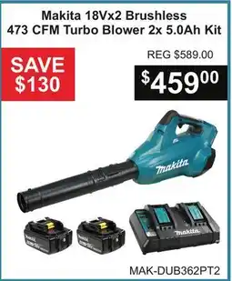 Atlas Tools & Machinery Makita 18Vx2 Brushless 473 CFM Turbo Blower 2x 5.0Ah Kit offer