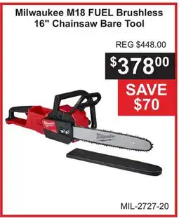 Atlas Tools & Machinery Milwaukee M18 FUEL Brushless 16 Chainsaw Bare Tool offer