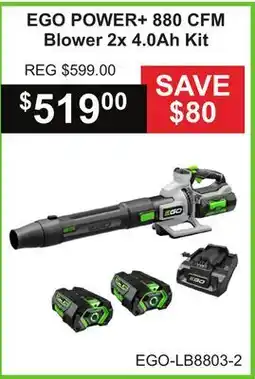 Atlas Tools & Machinery EGO POWER + 880 CFM Blower 2x 4.0Ah Kit offer