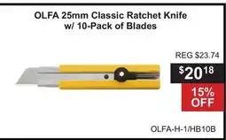 Atlas Tools & Machinery OLFA 25mm Classic Ratchet Knife w/10-Pack of Blades offer