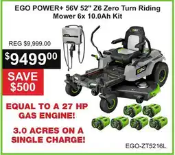 Atlas Tools & Machinery EGO POWER + 56V 52 Z6 Zero Turn Riding Mower 6x 10.0Ah Kit offer