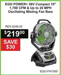 Atlas Tools & Machinery EGO POWER + 56V Compact 10 1, 700 CFM & Up to 20 MPH Oscillating Misting Fan Bare offer
