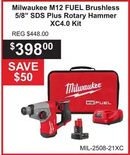 Atlas Tools & Machinery Milwaukee M12 FUEL Brushless 5/8 SDS Plus Rotary Hammer XC4.0 Kit offer