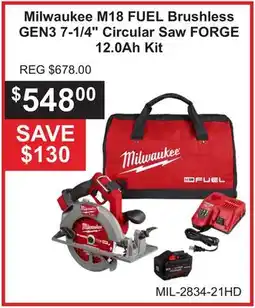 Atlas Tools & Machinery Milwaukee M18 FUEL Brushless GEN3 7-1/4 Circular Saw FORGE 12.0Ah Kit offer