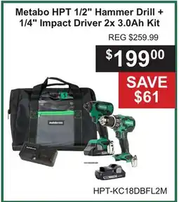Atlas Tools & Machinery Metabo HPT 1/2 Hammer Drill + 1/4 Impact Driver 2x 3.0Ah Kit offer