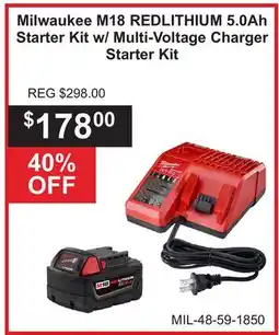Atlas Tools & Machinery Milwaukee M18 REDLITHIUM 5.0Ah Starter Kit w/ Multi-Voltage Charger Starter Kit offer