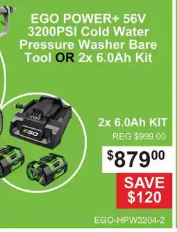 Atlas Tools & Machinery EGO POWER+ 56V 3200PSI Cold Water Pressure Washer Bare Tool OR 2x 6.0Ah Kit offer