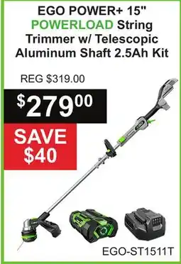 Atlas Tools & Machinery EGO POWER + 15 POWERLOAD String Trimmer w/Telescopic Aluminum Shaft 2.5Ah Kit offer