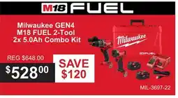 Atlas Tools & Machinery Milwaukee GEN4 M18 FUEL 2-Tool 2x 5.0Ah Combo Kit offer