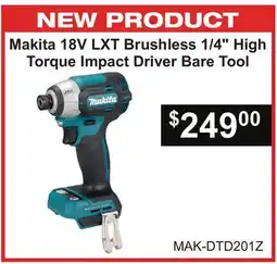 Atlas Tools & Machinery Makita 18V LXT Brushless 1/4 High Torque Impact Driver offer