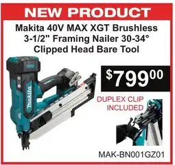 Atlas Tools & Machinery Makita 40V MAX XGT Brushless 3-1/2 Framing Nailer offer