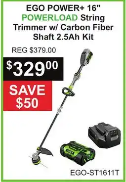 Atlas Tools & Machinery EGO POWER + 16 POWERLOAD String Trimmer w/Carbon Fiber Shaft 2.5Ah Kit offer