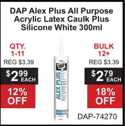 Atlas Tools & Machinery DAP Alex Plus All Purpose Acrylic Latex Caulk Plus Silicone White offer