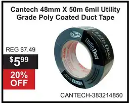 Atlas Tools & Machinery Cantech 48mm X 50m 6mil Utility Grade Poly Coated Duct Tape offer