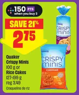 FreshCo Quaker Crispy Minis 100 g or Rice Cakes 127-199 g reg 3.49 offer