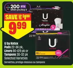 FreshCo U by Kotex Pads 22-36 pk, Liners 80-129 pk or Tampons 30-32 pk offer