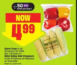FreshCo Corn Tray 4 pk Product of USA No. 1 Grade or Mini Baby Bell Peppers 4 pk Produce of Mexico or Canada offer