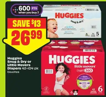 FreshCo Huggies Snug & Dry or Little Movers Diapers offer