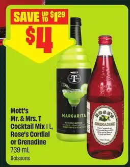 FreshCo Mott's Mr. & Mrs. T Cocktail Mix 1 L, Rose's Cordial or Grenadine 739 mL offer