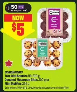 FreshCo Compliments Two-Bite Snacks 319-370 g, Coconut Macaroon Bites 300 g or Mini Muffins 336 g offer