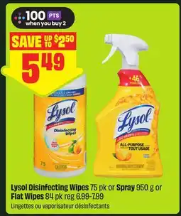 FreshCo Lysol Disinfecting Wipes 75 pk or Spray 950 g or Flat Wipes 84 pk offer