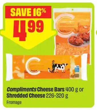 FreshCo Compliments Cheese Bars 400 g or Shredded Cheese offer
