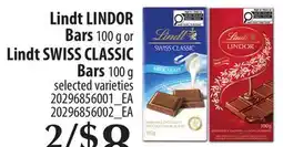 Loblaws LINDT LINDOR BARS 100 G OR LINDT SWISS CLASSIC BARS offer
