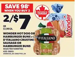 Loblaws WONDER HOT DOG OR HAMBURGER BUNS, 8'S OR D'ITALIANO CRUSTINI, SAUSAGE OR HAMBURGER BUNS offer