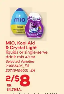 Loblaws MIO, KOOL AID & CRYSTAL LIGHT LIQUIDS OR SINGLE-SERVE DRINK MIX offer