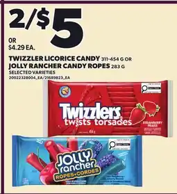 Loblaws TWIZZLER LICORICE CANDY, 311-454 G OR JOLLY RANCHER CANDY ROPES, 283 G offer