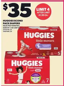 Loblaws HUGGIES ECONO PACK DIAPERS, SIZES N-7, 60-200'S offer