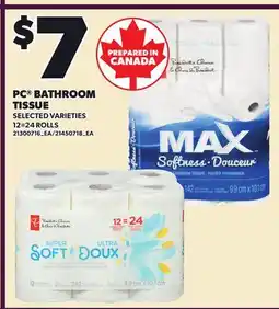 Loblaws PC BATHROOM TISSUE, 12=24 ROLLS offer