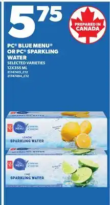 Loblaws PC BLUE MENU OR PC SPARKLING WATER offer
