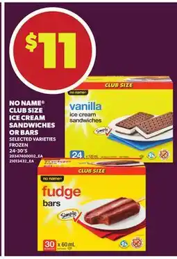 Loblaws NO NAME CLUB SIZE ICE CREAM SANDWICHES OR BARS, 24-30'S offer