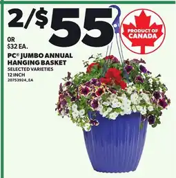 Loblaws PC JUMBO ANNUAL HANGING BASKET, 12 INCH offer