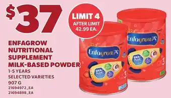 Loblaws ENFAGROW NUTRITIONAL SUPPLEMENT MILK-BASED POWDER offer