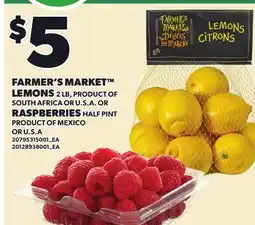 Loblaws FARMER'S MARKET LEMONS 2 LB, RASPBERRIES, HALF PINT offer