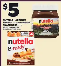 Loblaws NUTELLA HAZELNUT SPREAD, 375 G OR B-READY SNACK BARS, 132 G offer