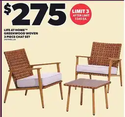 Loblaws LIFE AT HOME GREENWOOD WOVEN 3 PIECE CHAT SET offer