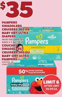 Independent Grocer PAMPERS SWADDLERS, CRUISERS 360 OR BABY DRY ULTRA DIAPERS, 66-138'S offer