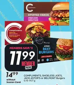 Sobeys COMPLIMENTS, SHOELESS JOE'S, JACK ASTOR'S or BELMONT Burgers offer