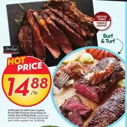 Sobeys STERLING SILVER Fresh Capless Prime Rib Premium Oven Roast or Family Size Grilling Steak offer