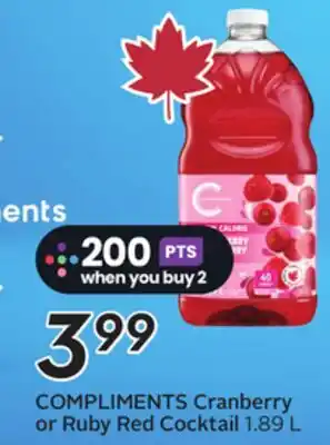 Sobeys COMPLIMENTS Cranberry or Ruby Red Cocktail offer